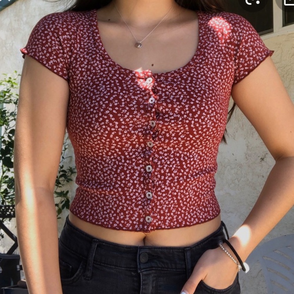 Brandy Melville Zelly Ruffle Crop Top Red